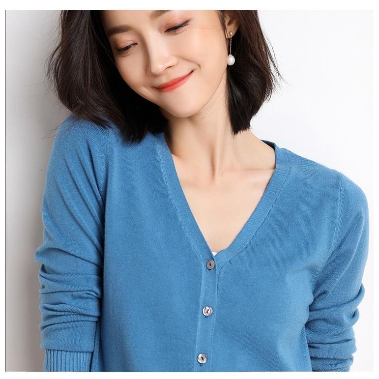 Áo thun len áo khoác cardigan tay dài nữ cổ tim hàn quốc 7 cúc