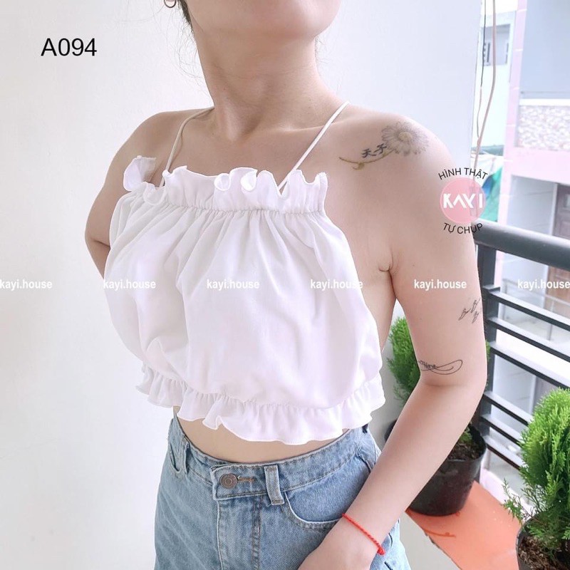 Áo Croptop Yếm Lưng Trần Nhún Bèo Sexy 094