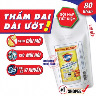 Gói Nạp - Khăn Ướt LAU BẾP, Lò vi sóng, Lò nướng, Bếp Từ | Bay Dầu Mỡ Mùi Hôi Tanh | CHỨA CỒN KHÁNG KHUẨN 80 Khăn Laupro