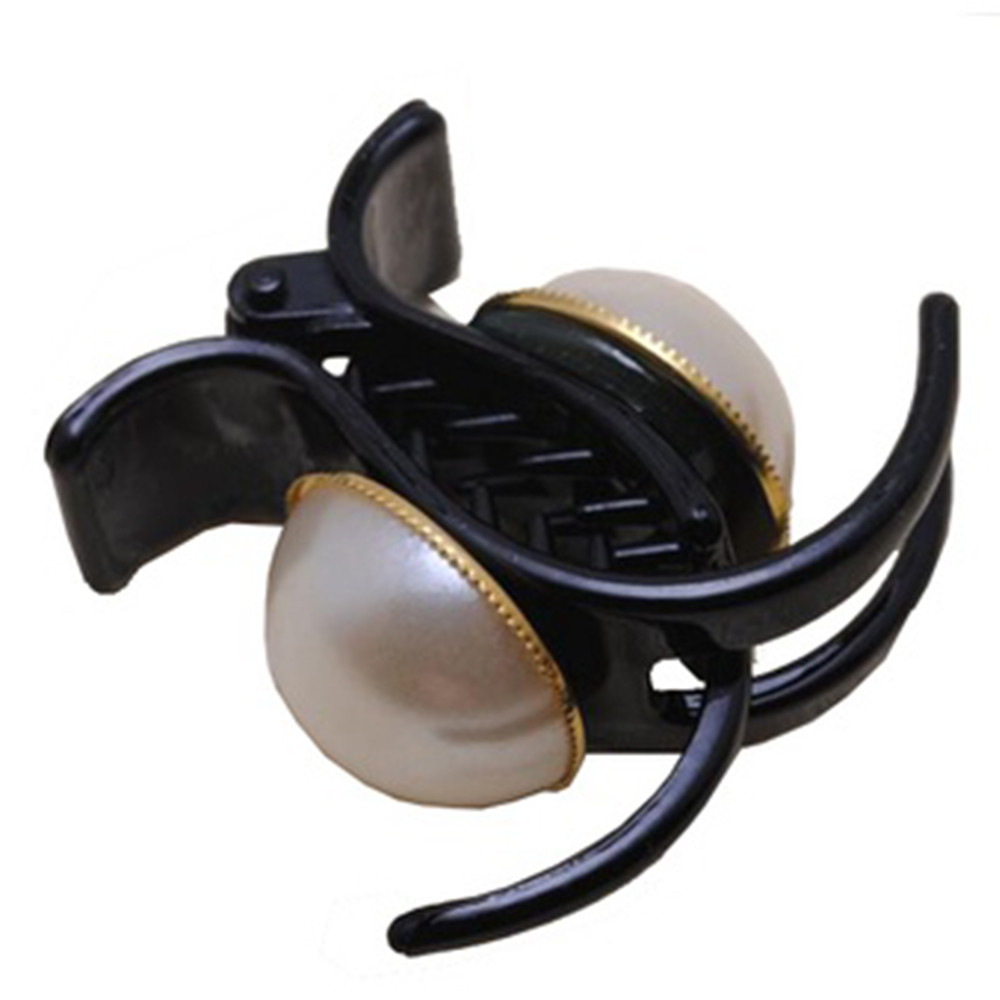 (Hàng Mới Về) Kẹp Tóc Càng Cua Đính Ngọc Trai Màu Đen Thời Trang Cho Nữ