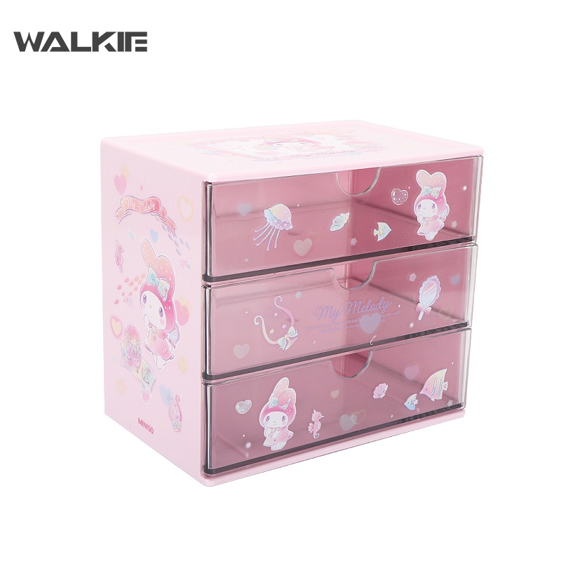 Walkie Sanrioed Cinnamoroll My Melody Kuromi Purin Hộp Đựng Mỹ Phẩm Ba Tầng Hình Anime Kawaii