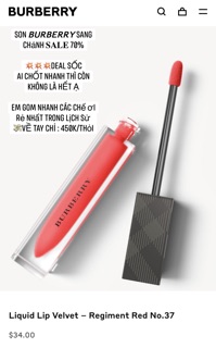 SON 𝘽𝙐𝙍𝘽𝙀𝙍𝙍𝙔 sang chảnh 𝐒𝐀𝐋𝐄 70% store Mỹ