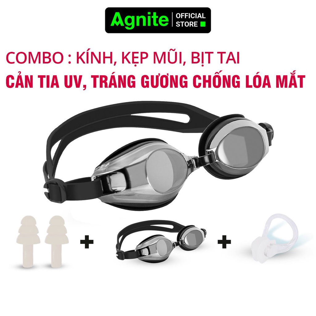[Quà tặng] Kính bơi người lớn, trẻ em chính hãng Agnite chống tia UV bảo vệ mắt, thấu kính trong, tầm nhìn rõ