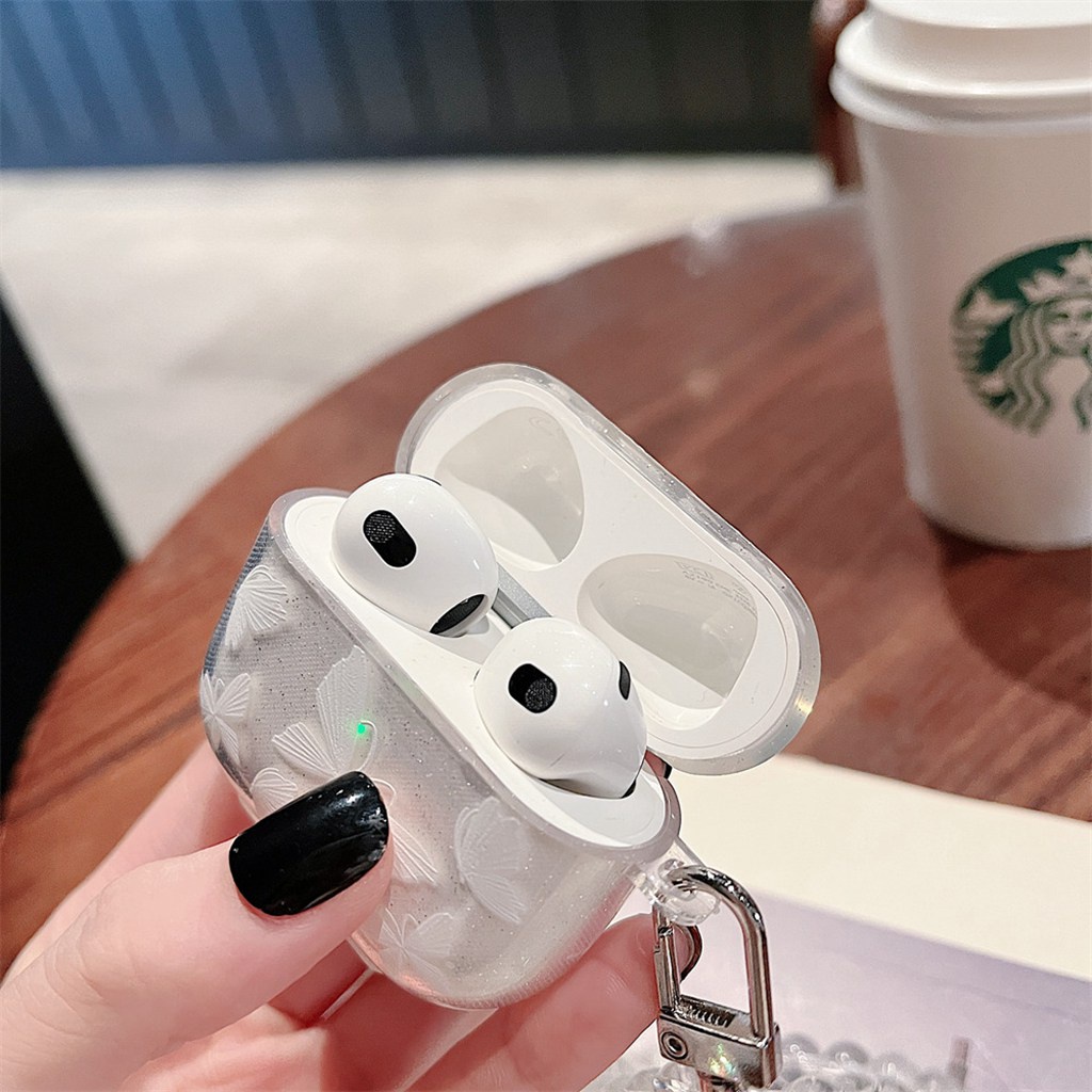 Vỏ Bảo Vệ Hộp Sạc Tai Nghe Airpods Pro 2 1 3 Pro Ins Bluetooth Không Dây Bằng TPU Mềm Hình Bướm Lấp Lánh