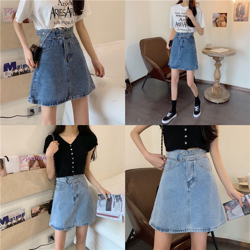 COZOK Chân váy jean Lưng Cao Thời Trang Hàn Quốc