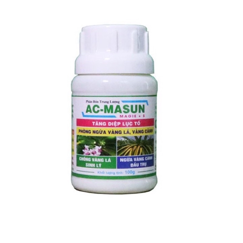 Phân bón trung lượng AC-MASUN giúp tăng diệp lục, phòng ngừa vàng lá, vàng cành lọ 100g