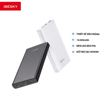 Pin dự phòng ibesky p10 10000mah sạc nhanh , mỏng nhẹ siêu tiện lợi