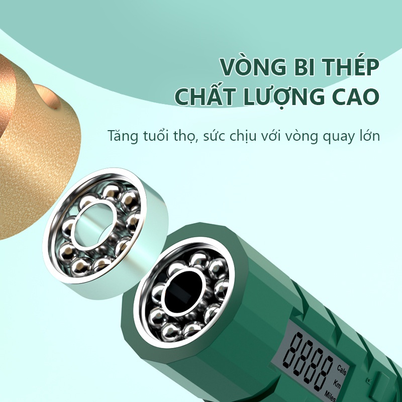 Dây nhảy thể thao, lõi thép cao cấp Rhino J501 tự động đếm số, tích hợp đo calo