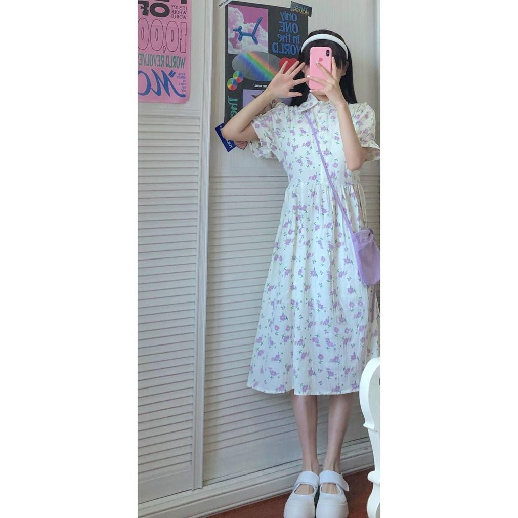 Loose and Thin Floral Dress Female Summer Doll Dress Sweet Short Sleeve Skirt