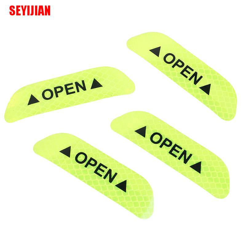 (SEY) 4X Fluorescent Green Car Door Open Sticker Reflective Tape Safety Warning Decal