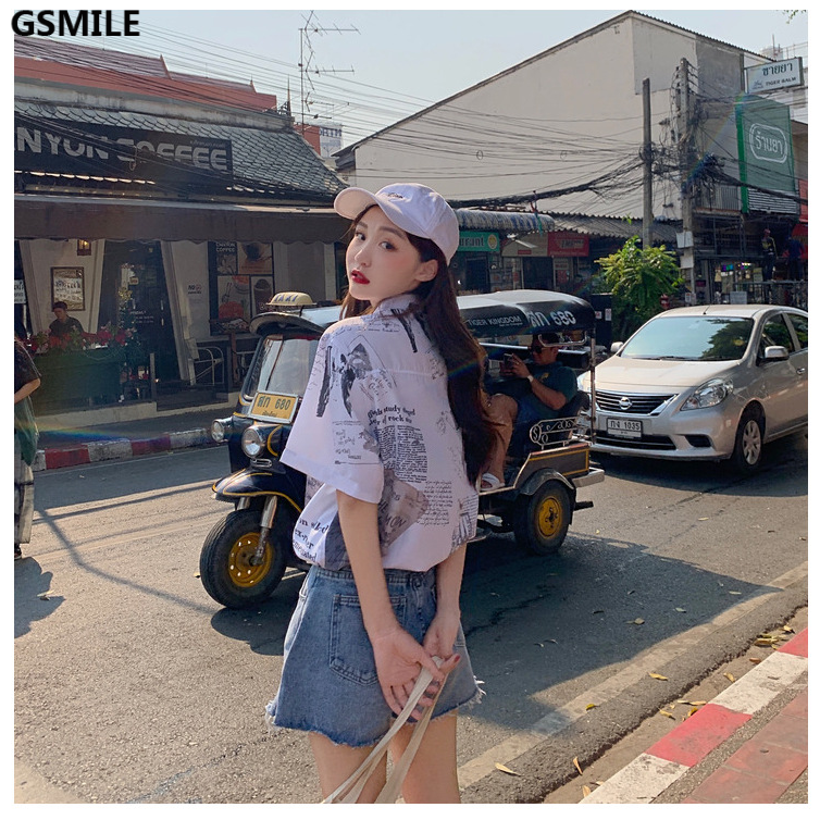 Áo sơ mi tay ngắn in họa tiết Harajuku phong cách Hàn Quốc cho nam/nữ | BigBuy360 - bigbuy360.vn