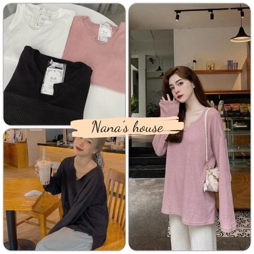 Áo Len Lưới Mỏng Cổ Giọt Lệ Nữ 🎁 Nana's House - FREESHIP 🎁 áo dài tay dáng rộng form thụng trẻ trung