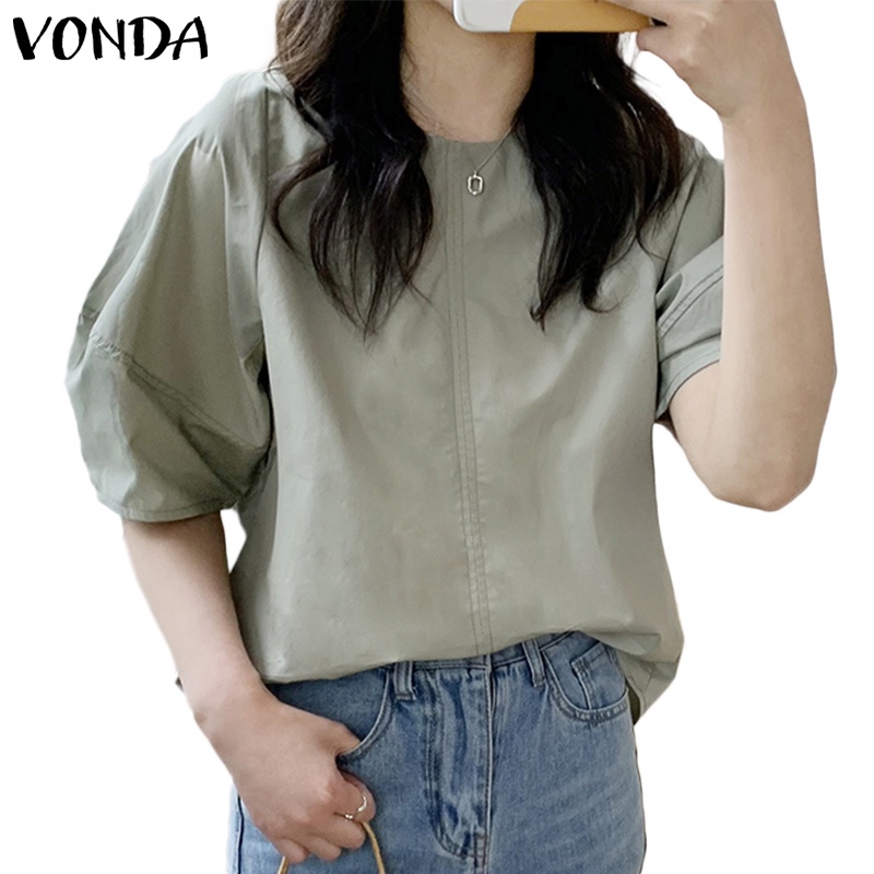 Áo Vonda cổ tròn tay lỡ màu trơn thời trang Hàn Quốc nữ tính