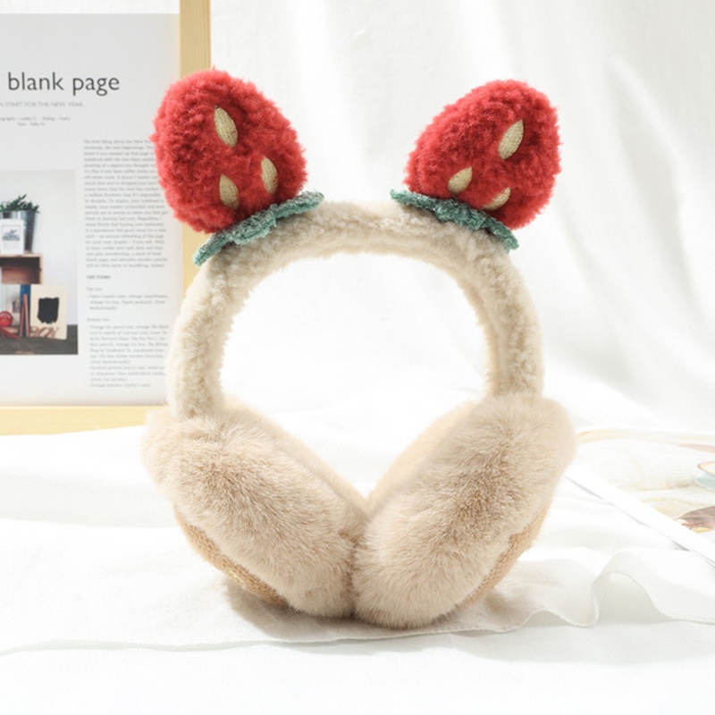 Chụp Tai Giữ Ấm Hình Quả Dâu 3D Bằng Lông Nhung Dễ Thương Xinh Xắn