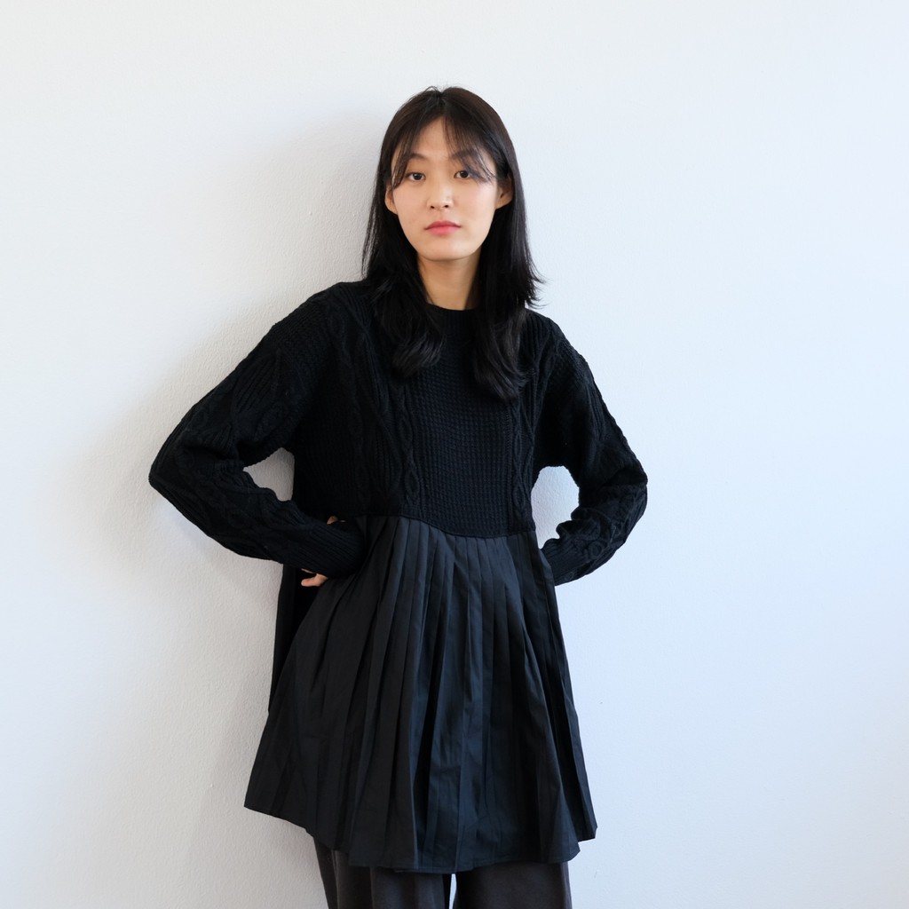 [gwilee] half knit pleated blouse - áo len phối kiểu Hàn Quốc | BigBuy360 - bigbuy360.vn