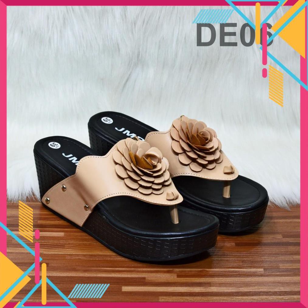 Dép nữ xỏ ngón đế cao 9cm quai đính bông sang trọng | dép đế xuồng