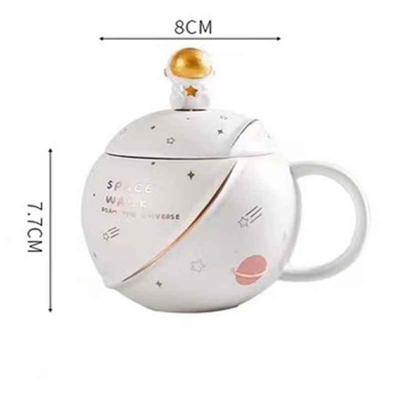 Cốc Sứ Uống Cà Phê Có Nắp Đậy In Hình Hành Tinh Sáng Tạo Cho Cặp Đôi Bộ Cốc Uống Cafe, Ly Sứ Uống Trà Văn Phòng 400ml Có Nắp Kèm Thìa Sang Trọng