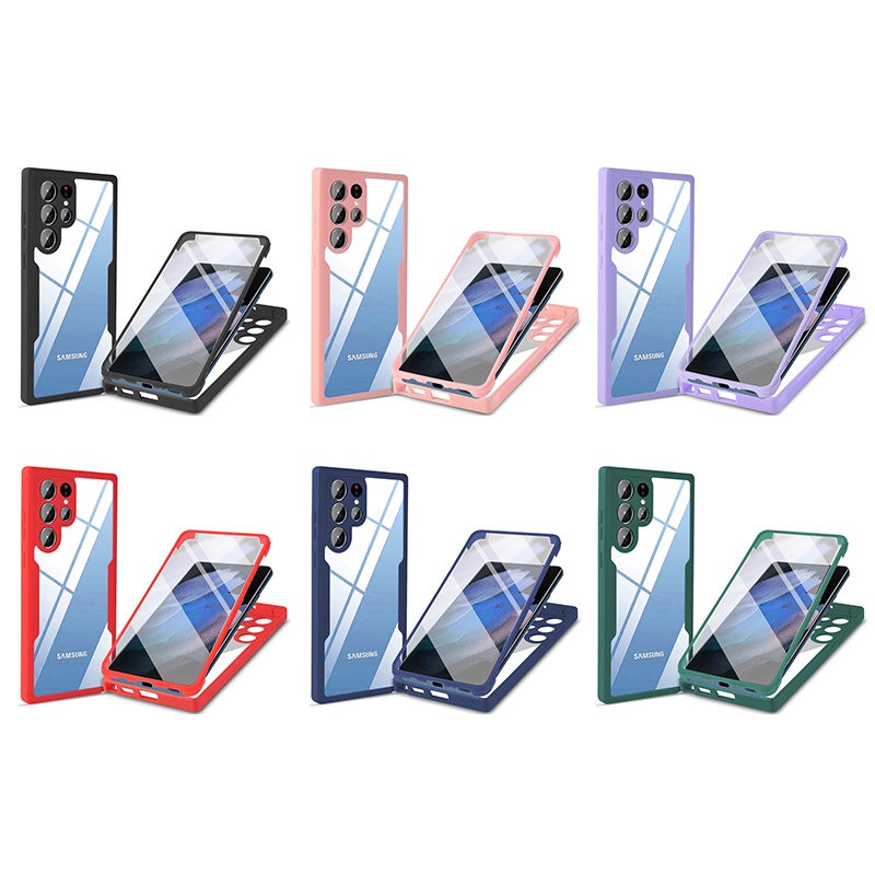 360 Full Protection Clear PC Phone Case For Samsung Galaxy S23 S23 Plus S23 Ultra A13 4G Lte A20 A30 S21 FE A13 5G A33 5G Double Sided Protective Cover