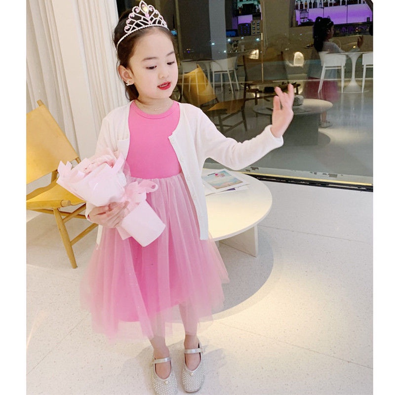 Đầm Công Chúa Ngắn Tay Phối Lưới Xinh Xắn Dành Cho Bé Gái