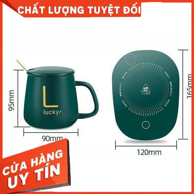 [Hàng loại 1] Bộ cốc hâm nóng cafe gồm cả đế điện, thìa vàng, hộp sang trọng