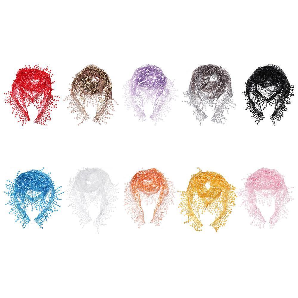 MIH Khăn Choàng Cổ Dài Phối Ren Hoa Cho Nữ Ốp