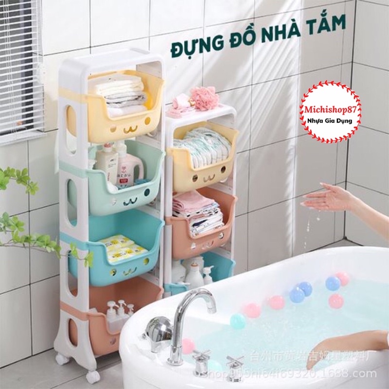 Kệ Gấu Hokori Đa Năng 3 Tầng Có Bánh Xe Di Chuyển, Kệ Để Đồ Nhà Tắm, Phòng Khách Tiện Ích