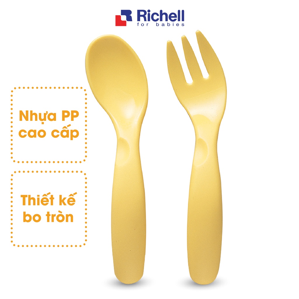 Bộ thìa dĩa cong ăn dặm cho bé Richell nhựa PP cao cấp