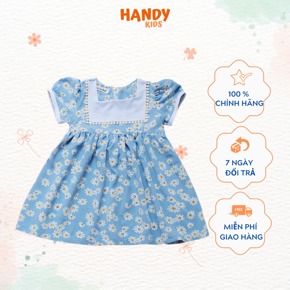 Váy cho bé, Đầm trẻ em phối ren bi trắng ngắn tay bông nhí hai màu- Thời trang Handy