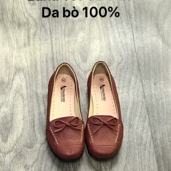 Giày búp bê nữ mũi tròn da bò thật Lunashoes 1071 giầy đế bệt có nơ cao cấp dễ đi kiểu Hàn quốc nhiều màu