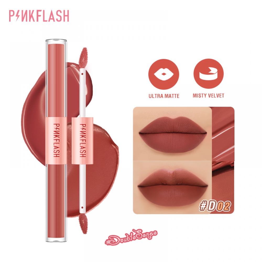 Son Kem Hai Đầu 2 Trong 1 Hiệu Ứng Nhung Lì Lâu Trôi Không Thấm Nước PINKFLASH