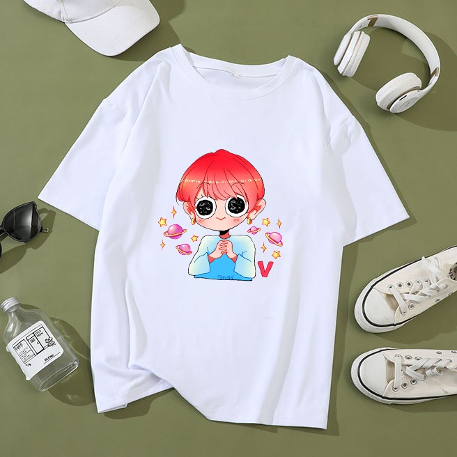 Áo phông nữ in hình chibi V BTS cute áo thun nam nữ trẻ trung