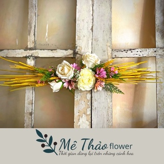 Dây hoa treo tường trang trí nhà mix cành lúa mạch kèm hoa lụa chất liệu lụa cao cấp dùng để decor phòng