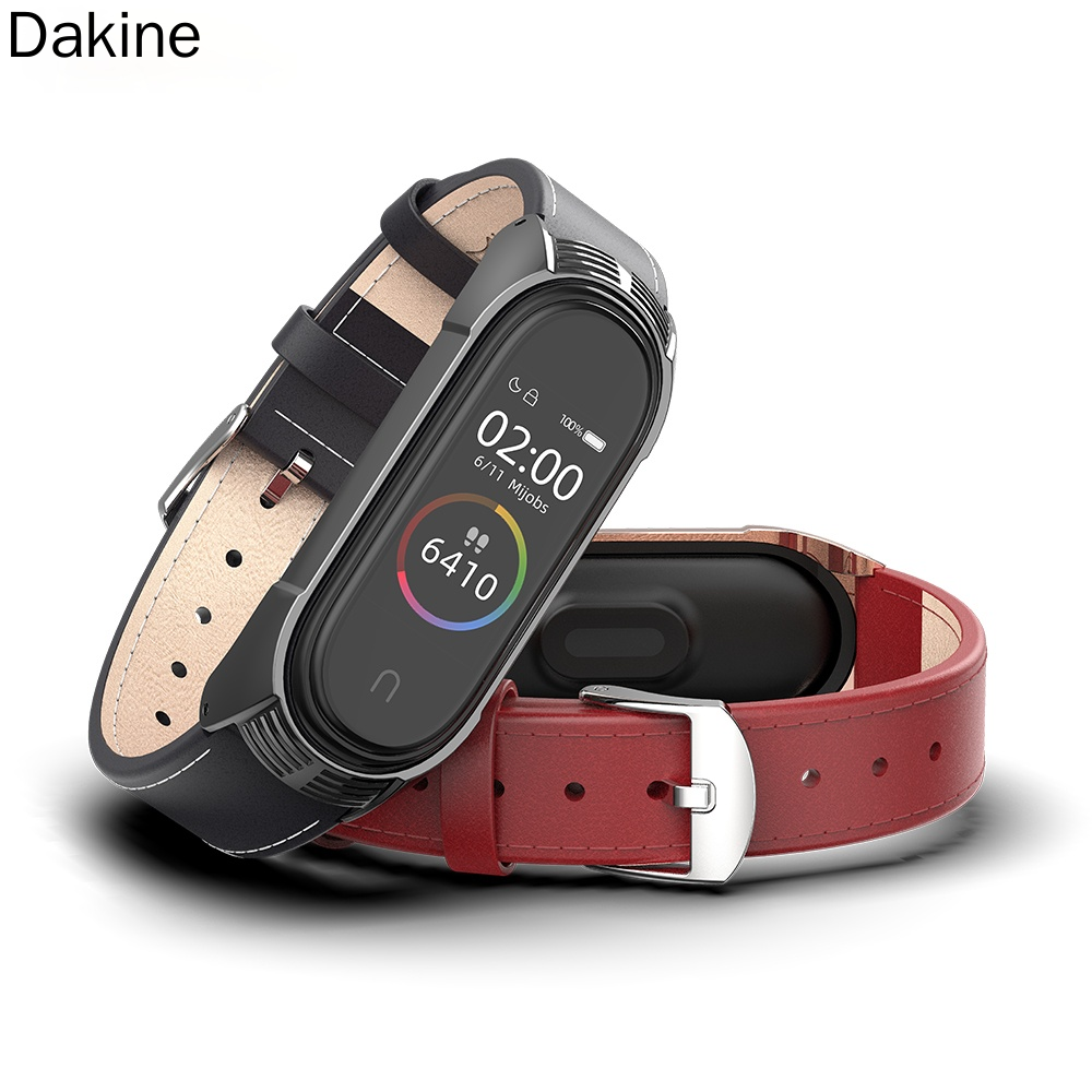Dây Đeo Bằng Da Thật Cho Đồng Hồ Thông Minh Xiaomi Mi Band 5 Mi Band 6 4 3 5