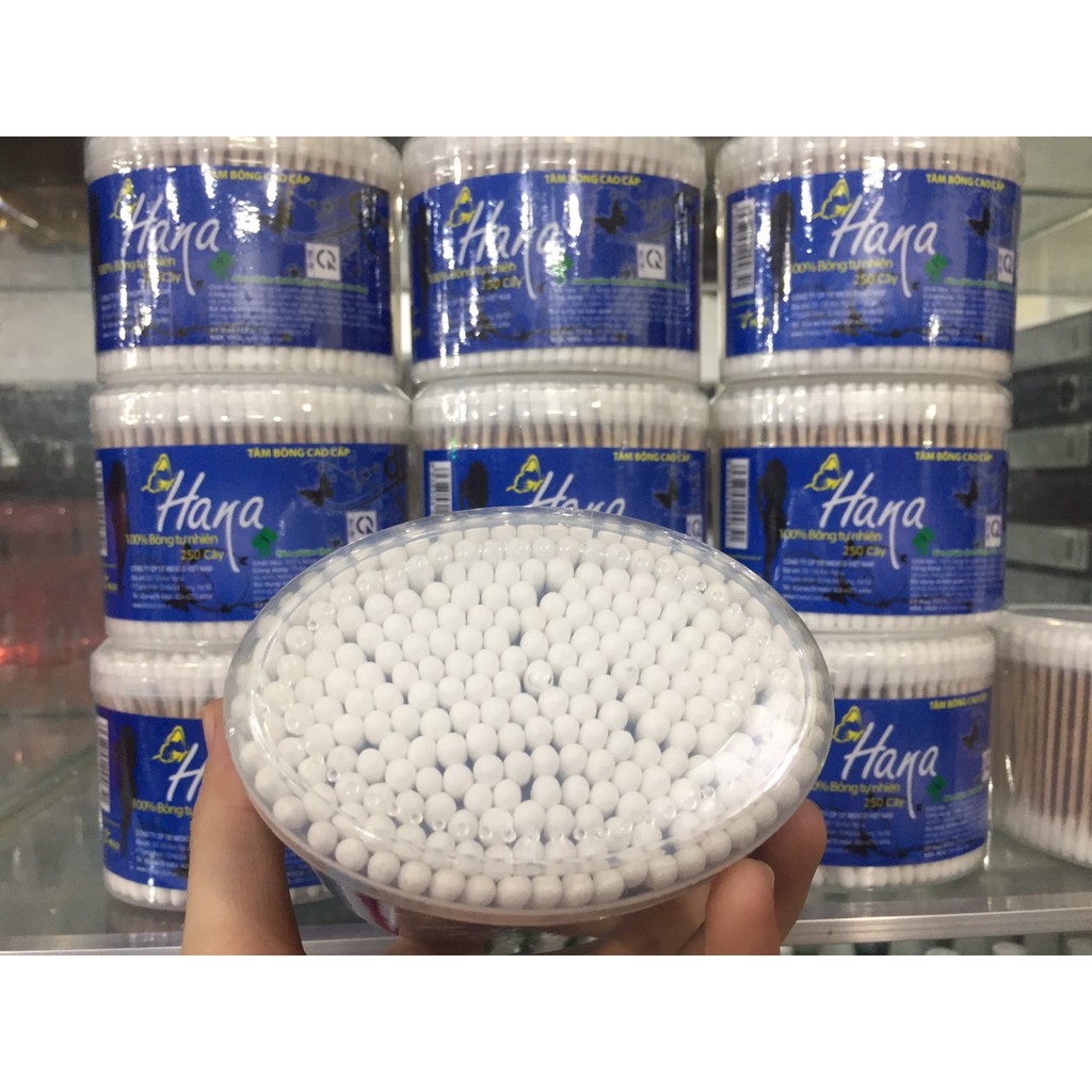 Tăm bông thân gỗ cao cấp Hana hộp 250 cây