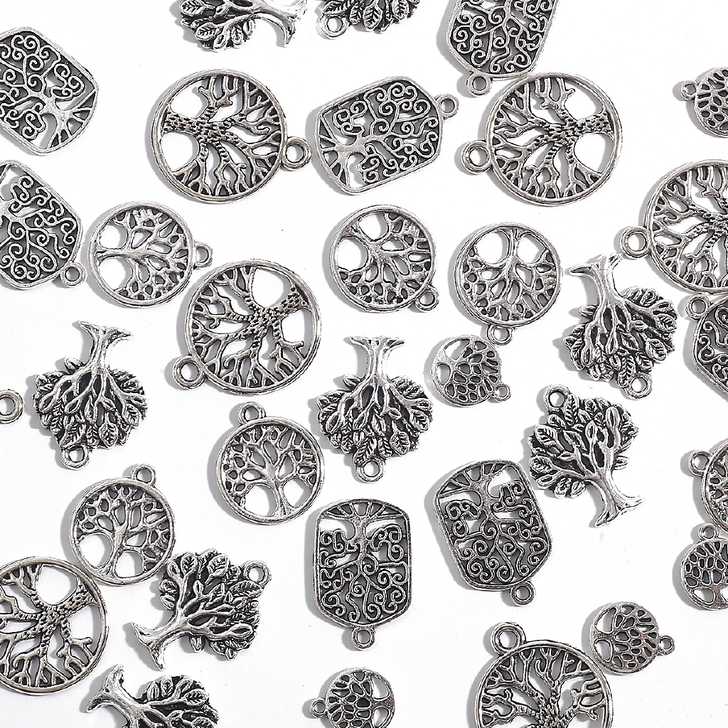 Mặt dây chuyền mạ bạc hình cây phong cách tây tạng 5 kiểu dành cho làm trang sức DIY