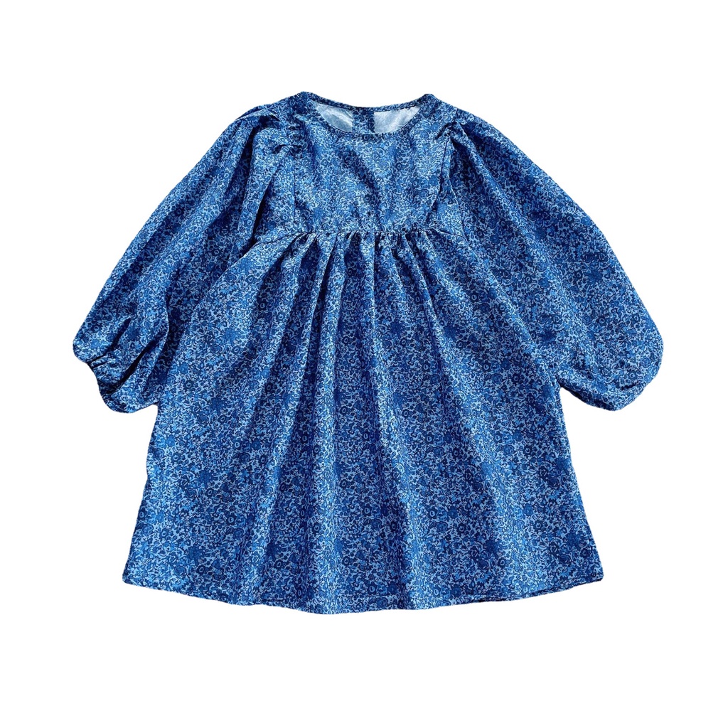 IQ Angel  Đầm Tay Dài Phồng Họa Tiết Hoa Xinh Xắn Phong Cách Hàn Quốc Cho Bé Gái