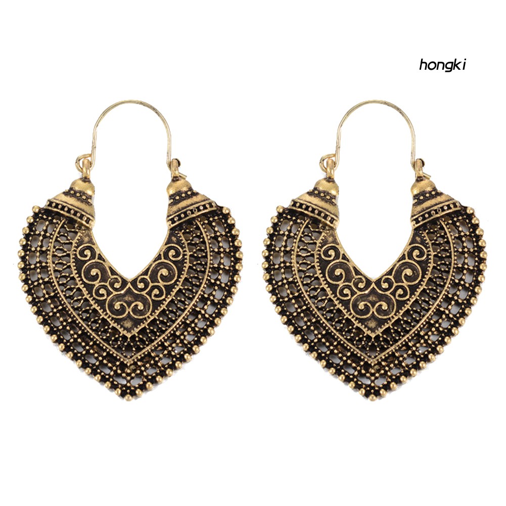 Hoa Tai Dáng Dài Mặt Hình Trái Tim Phong Cách Vintage