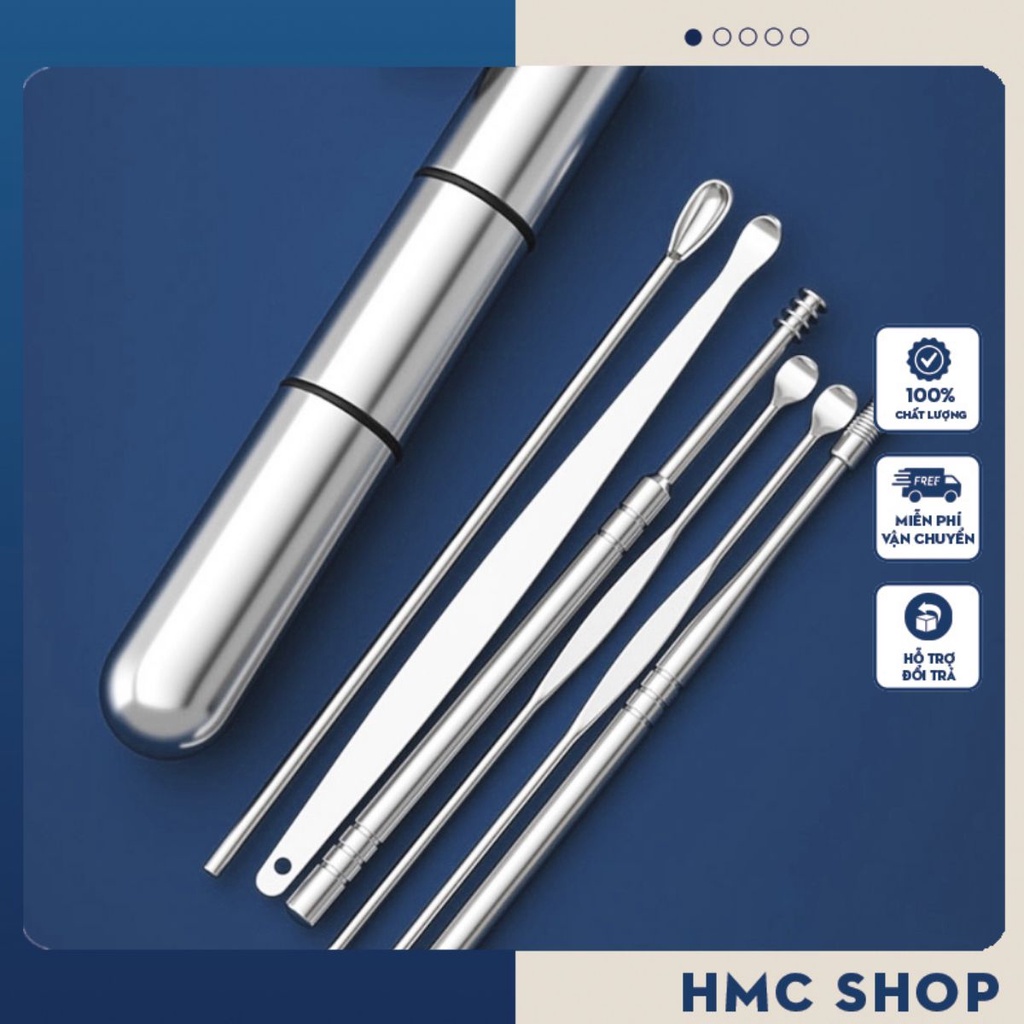 Bộ dụng cụ ngoáy tai inox 6 món chất liệu thép không rỉ - Bộ mát xa làm sạch tai hiệu quả cho gia đình