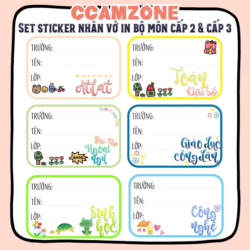 Set Nhãn Vở Học Sinh In Tên Bộ Môn Cấp 2 Và Cấp 3 Chủ Đề Dễ Thương ccamzone Sticker Nhãn Dán