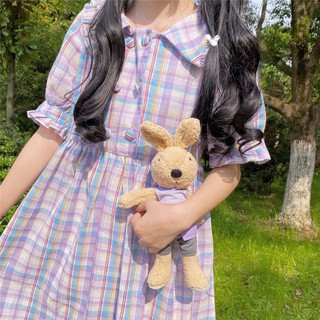 D36 - Đầm Bigsize caro màu pastel dáng baby doll dài