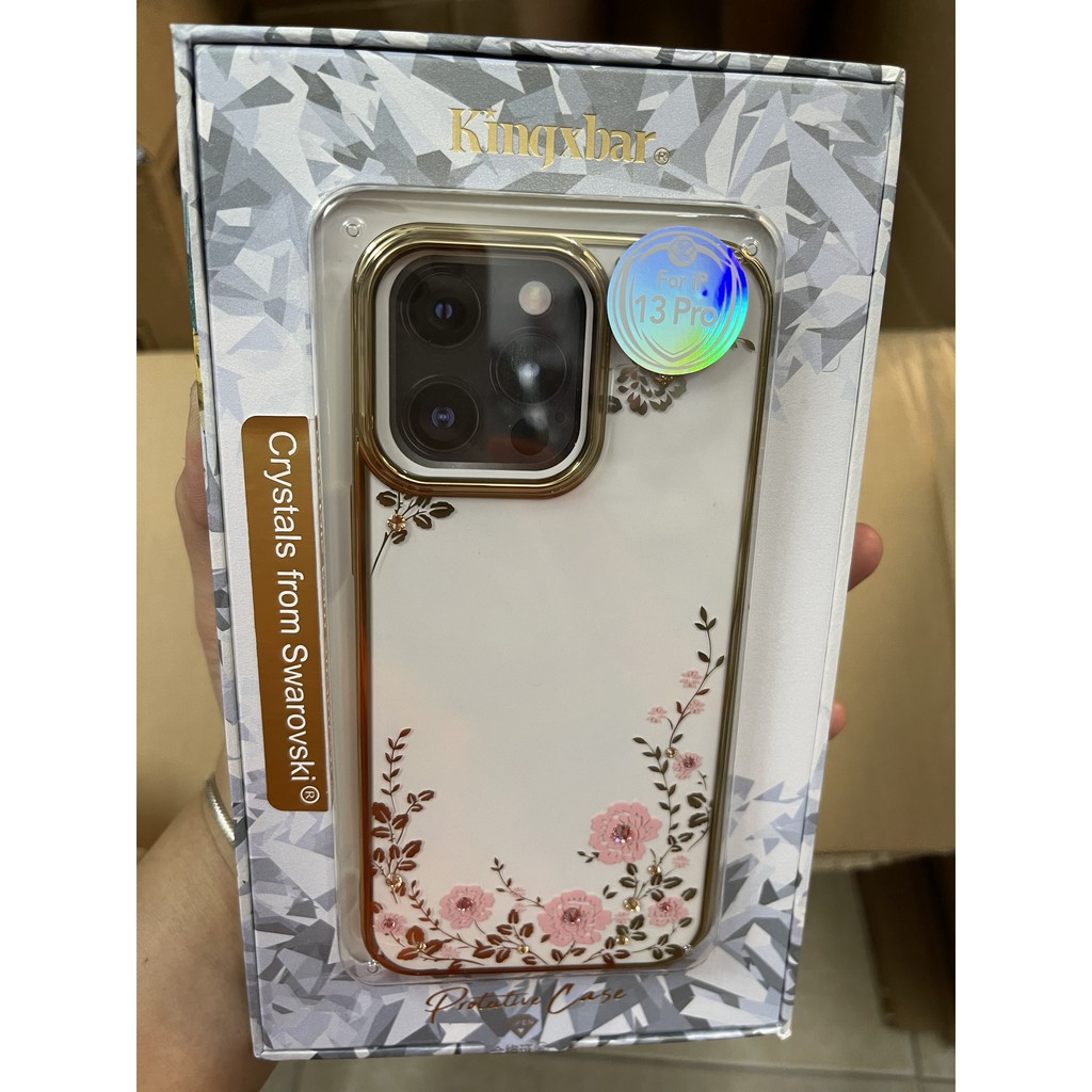 CHÍNH HÃNG iPhone 13 Pro, 13 Pro Max - Ốp lưng đính đá hoa đá vàng cao cấp