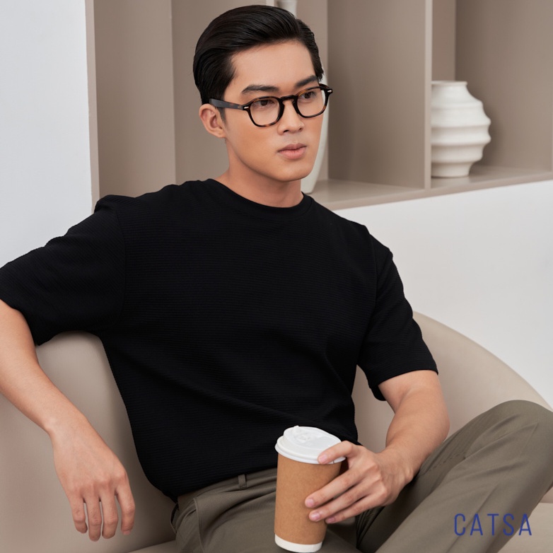 Áo thun cổ tròn CATSA Tshirt trơn, co giản, thấm hút mồ hôi ATN302 - ATN301