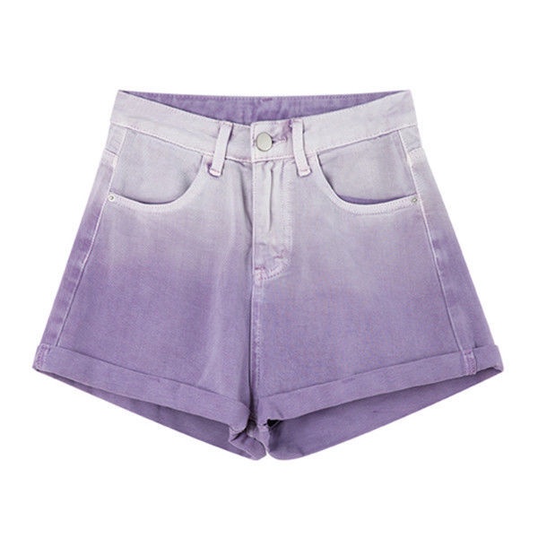 Jiashucheng Quần Short Denim Ống Rộng Lưng Cao Màu Tím Gradient Phong Cách Mới Mùa Hè Cho Nữ