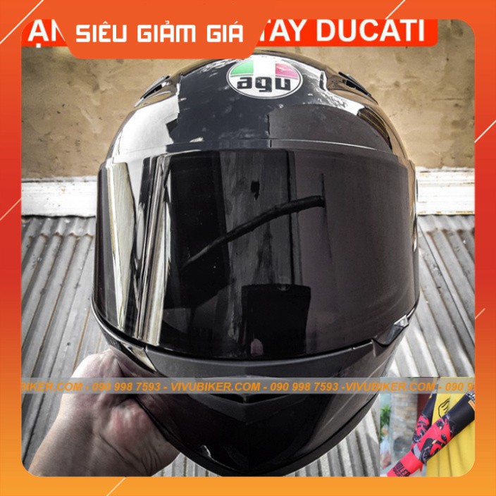 KHO SG-  Nón bảo hiểm fullface AGU đen bóng phiên bản kính đen tặng kèm ống tay chống nắng DUCATI - Mũ Fullface đen bóng