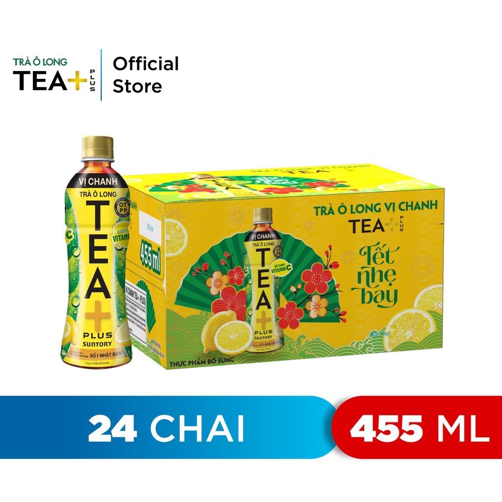 Thùng 24 Chai Trà Ô long Vị Chanh Tea+ (455ml/Chai)