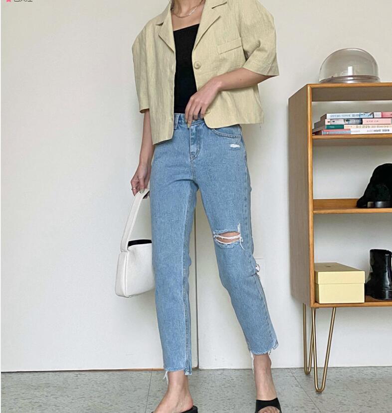 Áo khoác blazer SUXI tay ngắn dáng rộng màu trơn phong cách Hàn Quốc
