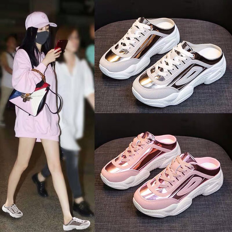 Giày sục thể thao nữ đế gồ kiểu mới - có 2 màu bạc & hồng, chất da cao cấp, thời trang Hàn Quốc đẹp, giá rẻ, hot 2020