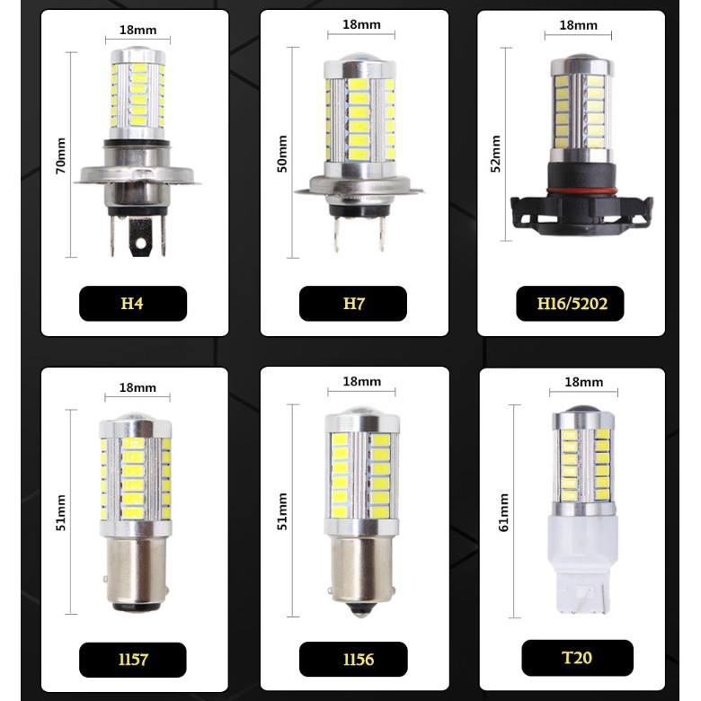 Đèn Led Kevanly H4 H7 Led H8 H11 9005 Hb3 9006 Hb4 P13W H16 5630 33smd Cho Xe Hơi
