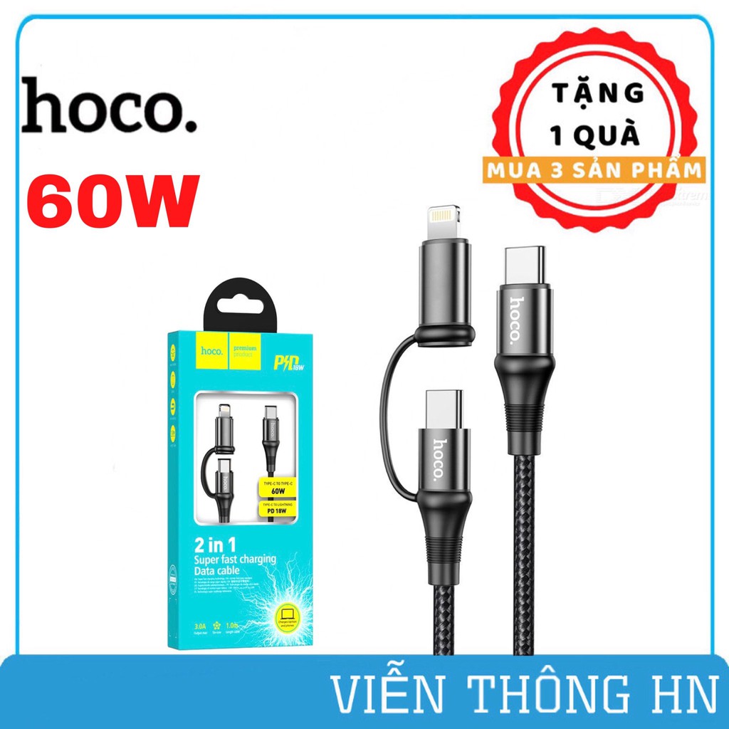 dây sạc nhanh 60w type c to hoco uc50-cáp sạc nhanh bọc dù 2 in 1 đa năng dài 1m cho IPoppo samsung,...vv
