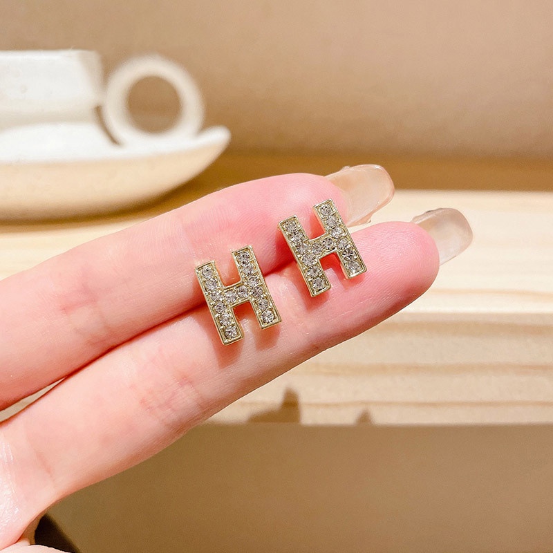 Bông Tai Mạ Bạc 925 Hình Chữ H Thời Trang Pháp Sang Trọng